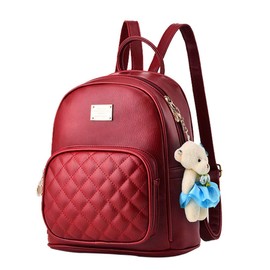 I IHAYNER Women Backpack Backpacks for Womens Ladies School Bags Cute Girls Teens PU Leather Small Rucksack Bear Travel Daypacks Purse Red