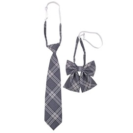 SHUCLASS School Ribbon and Necktie, Set of 2, Ribbon for Girls School Uniform, For Junior High School Students, High School Students, grey (grey marl)