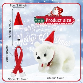 2 Pieces Christmas Stuffed Polar Bear, Plush Toys Bear with Christmas Hat and Scarf Stuffed Animal Polar Bear Soft Cuddly, 11 Inches White