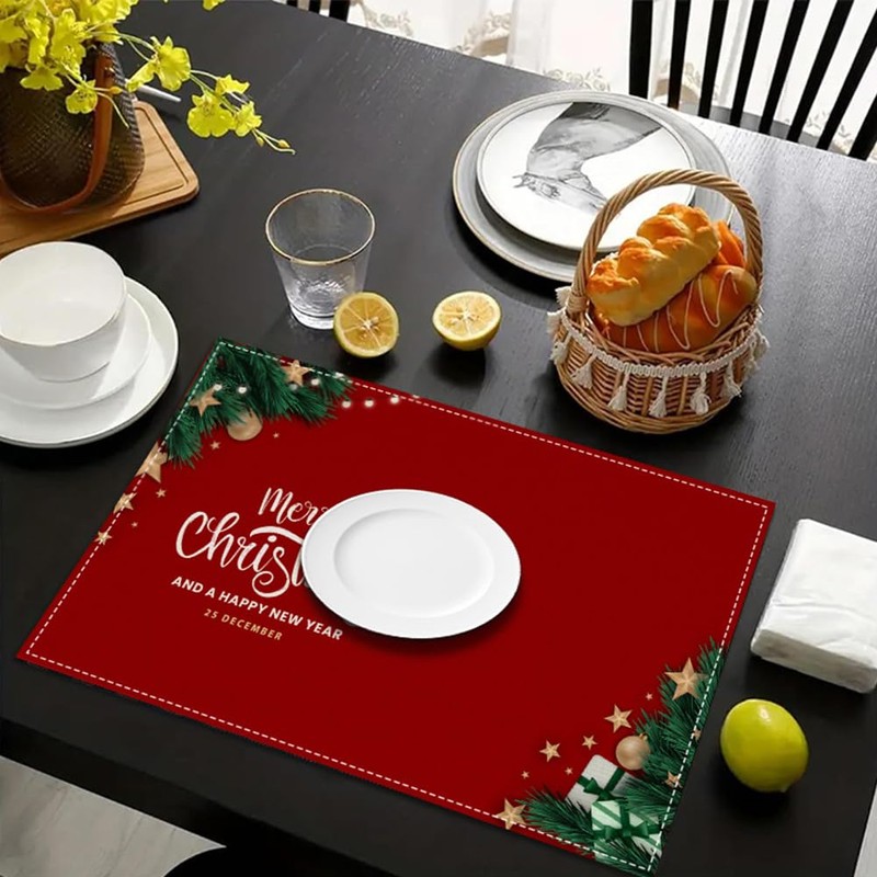 MinniLove Christmas Tree Pattern Placemats Nordic Linen Absorbent Thick Heat