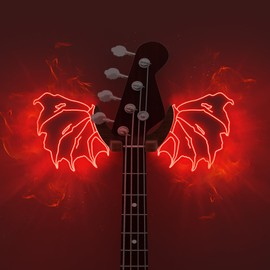 CoolGift Mart Guitar Stand Wall Mount with Luminous Devil Wings, Acrylic Wooden Guitar Hanger Shelf with USB Powered, for Acoustic Electric Bass Ukulele, Gift for Music Lovers Guitar Players