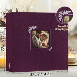 Lanpn Scrapbook Photo Album 12x12, Linen Window Design Cover Top Load 3 Ring Folder Binder Photobook Photo Book 12 x 12 inch with 30 Plastic Sleeves 60 Pages Purple