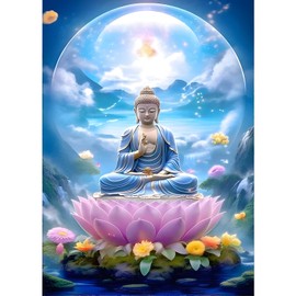 GDYEEH DIY Buddha Diamond Painting Adults, 5D Lotus Diamond Painting Pictures Beginners, DIY Dreamland Round Full Drill Diamond Painting Embroidery Cross Stitch Gifts Home Wall Decor 30 x 40 cm