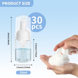 YEUIKERR 30 Pcs Empty Foam Pump Bottles 1 oz / 30 ml Travel Size Foaming Pump Bottles Plastic Mini Foam Bottle Dispenser for Refillable Liquid Soap Lash Shampoo,Clear