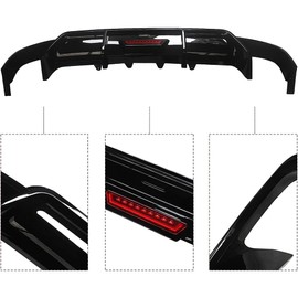 Ombialo Rear Lip Bumper Diffuser Compatible with Toyota Camry 2018-2022 SE XSE Rear Body Splitter Valance w/LED Light Sports Style 3PCS (Glossy Black)