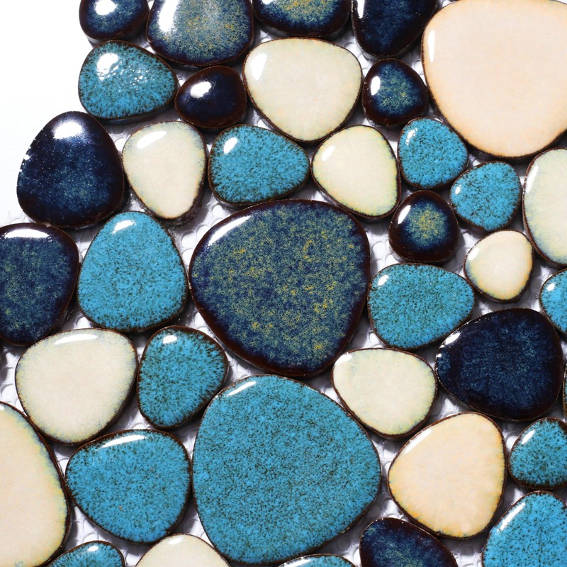 Primoon Pebble Tiles 5 Sheets, Aqua Teal Blue Mosaic Tiles