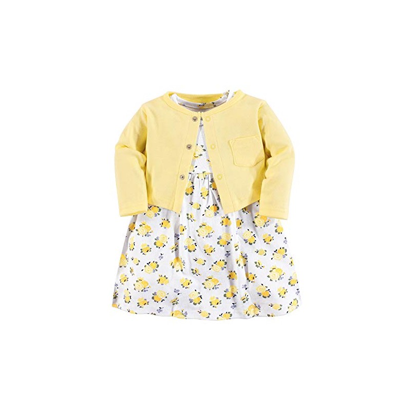 Luvable Friends - Vestido y cárdigan para niñas, Amarillo Floral,