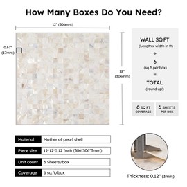 Diflart Mother of Pearl Peel and Stick Backsplash Sqaure Mosaic Tile for Kitchen Bathroom Wall Decor Pack of 6 Sheets
