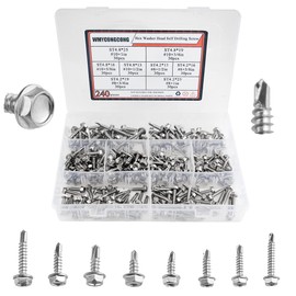 WMYCONGCONG 240 Pieces Stainless Steel #8#10 Hexagonal Washer Head Self Drilling Sheet Metal Tek Screws Assorted Kit