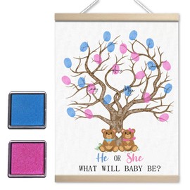 QZCYU Teddy Bear Baby Shower Decorations, Gender Reveal Party Decorations Gifts Ideas, Baby Shower Party Supplies, Thumbprint Hanging Paintings,We Can Bearly Wait(12x15in)