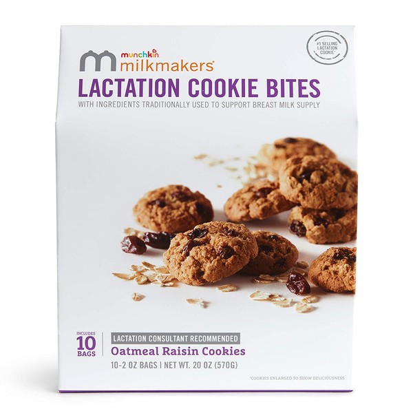 Munchkin Milkmakers Lactation Cookie Bites, Oatmeal Raisin, 10 Count