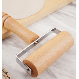 Stainless Steel & Beechwood Rolling Pin with Adjustable Thickness - Ergonomic Dumpling/Pasta Maker、Pizza, Kitchen Tool for Home Chefs, Dishwasher Safe & Rustproof Design (T)