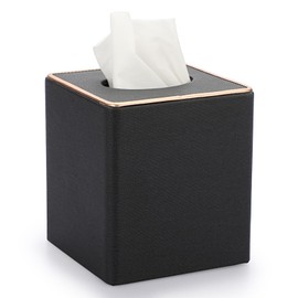 BTSKY Household Square Linen Tissue Box with Decorative Gold Line - Cube Tissue Paper Holder Tissue Cover Holder Tissue Storage Organizer Tissue Dispenser Case Napkin Box, Black