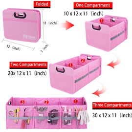 Homeve Large Collapsible Trunk Organizer with Multi Pockets, 3 Compartments Storage Organizer for Car, SUV, Minivan