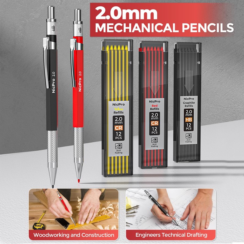 Nicpro 24PCS CP3000 Mechanical Carpenter Pencil Set with Sharpener &