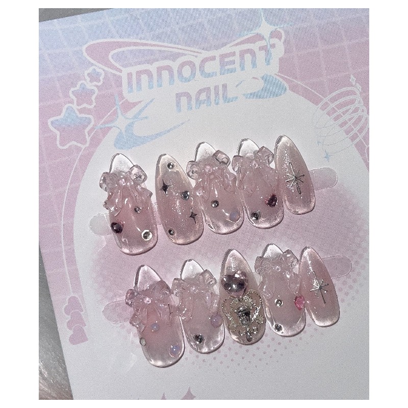 Transparent parts cheek ribbon handmade nail tips - Ballerina /