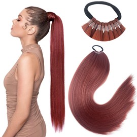 Kediciz Ponytail Extension Warp Around Pony Tail with Hair Tie 24inch Long Synthetic Yaki Straight Braiding Hair Ponytail DIY Braided for Women Girls Daily Party Cosplay,Carmine