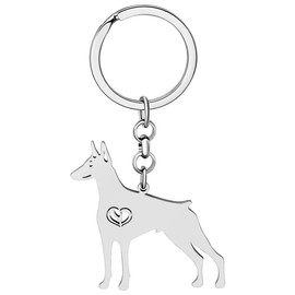 WEVENI Cute Dog Keychain 18K Gold Plated Stainless Steel Keychain Ring Accessories Charms Dog Lovers Gifts for Women Girls Silver Plated Doberman 44mm x, Silver Plated Doberman