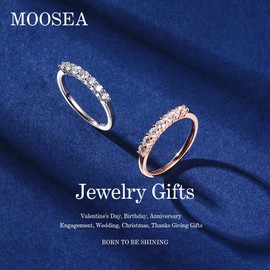 MOOSEA 7 Stone Moissanite Wedding Band for Women, D Color VVS1 Clarity Lab Created Moissanite Rings 14K Yellow Gold Vermeil Moissanite Anniversary Rings for Women Promise Rings for Her Gift