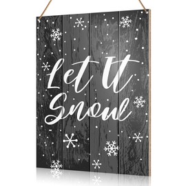 UDNADKEX Christmas Decorations Hanging Sign, Christmas Decor Rustic Winter Holiday Decorations Xmas Black Wooden Wall Sign, Let It Snow