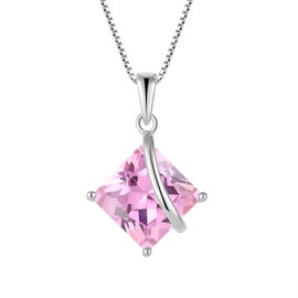 Inpasne Square Princess Cut Necklace 925 Sterling Silver Pink Tourmaline Necklace Solitaire Pendant October Birthstone Jewelry Gifts for Women
