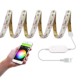 Smart Wifi USB RGBWW LED Strip 3 m Kit, Compatible with Alexa/Google Home, App/Voice Control, 5 V RGB Warm White, Cool White Lightstrip, Ambient Lighting, Colour Changing, Music Synchronisation Time Setting
