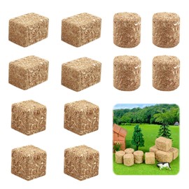 12Pcs Mini Hay Bales Haystack Decoration, Scene Toy Hay Bales Miniature Haystack Decor, Small Bales Tiny Haystack Fall Village for Table Toy Hay Stacks Dollhouse Decor