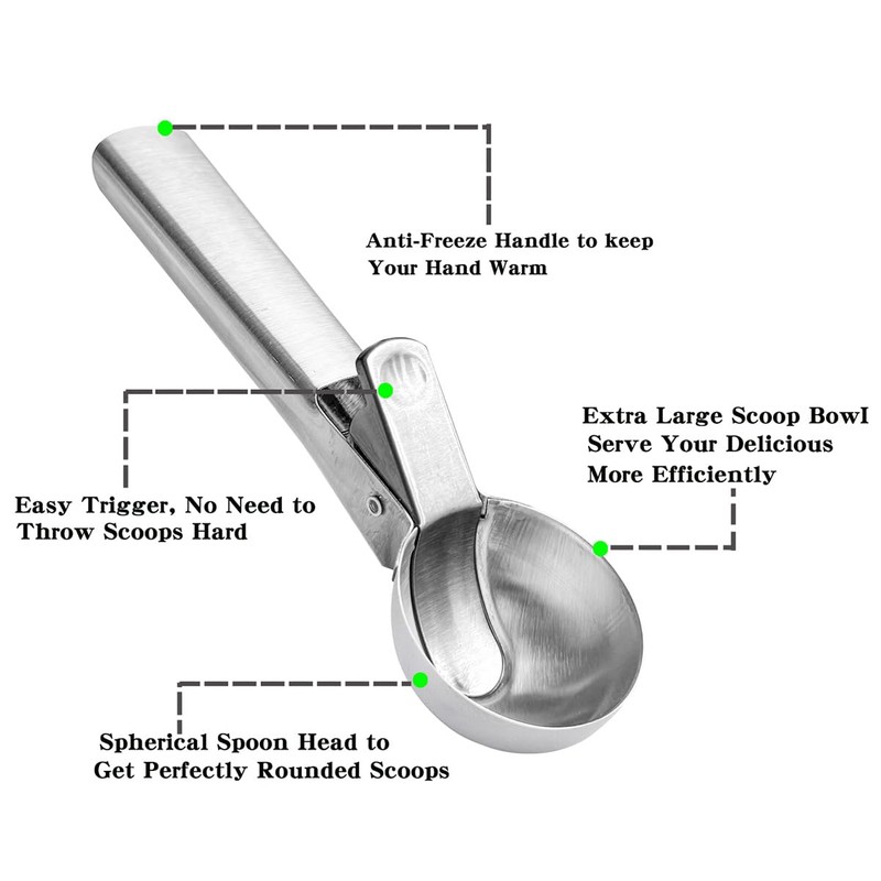 Ice Cream Scoop,Portable Stainless Steel Ice Cream Scoop with Trigger