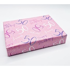 2 Sheets 50th Happy Birthday Celebrate Hooray Pink Female Wrapping Paper Age 50 Birthday Ladies Giftwrap (PA)