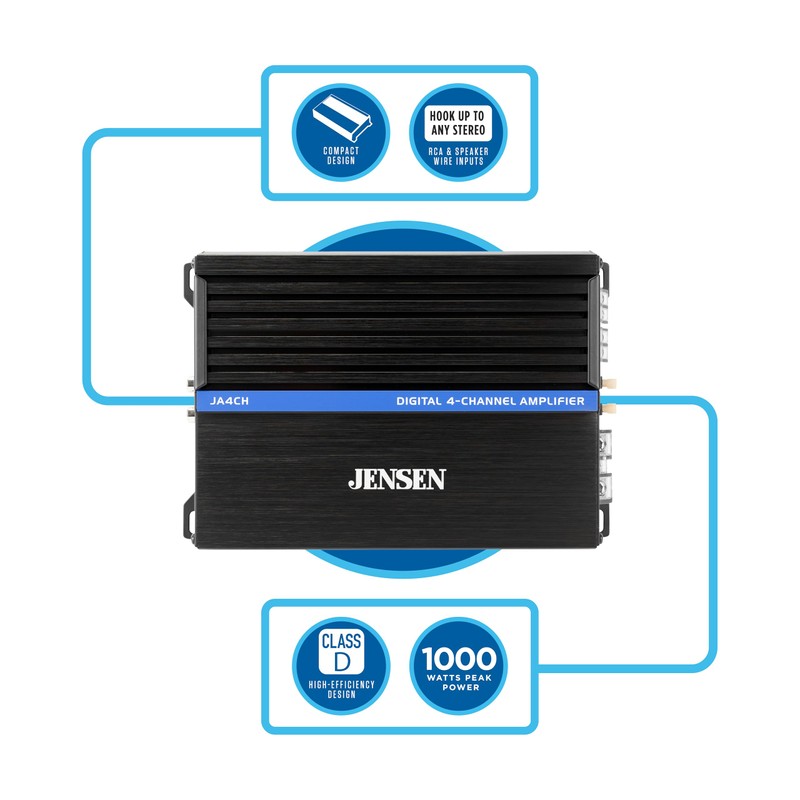 JENSEN JA4CH Class-D 4-Channel Car Audio Amplifier | Motorcycle, ATV/UTV,