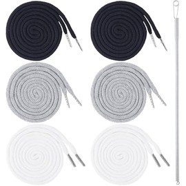 6pcs 57.4in Drawstring Cord with Spring Threader Tool, Replacement Drawstring for Sweatpants Sweatshirt Hoodies Shorts Pants Jackets Coats Bags- Black & White & Gray