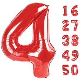 40 Inch Big Red 4, Balloon Number Large Foil Helium Number Balloons 0-9 Jumbo Giant Happy 4th Birthday Party Decorations for Boy or Girl Huge Mylar Anniversary Party Supplies
