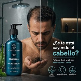 Kit Cuidado Personal Hombre 3 en 1 POCKET CARE – Shampoo Anticaída y Crecimiento Capilar con Romero, Sábila y Menta + Crema Facial Antiarrugas con Colágeno + Sérum Ácido Hialurónico 10% – Hidratación Facial y Cabello Fuerte