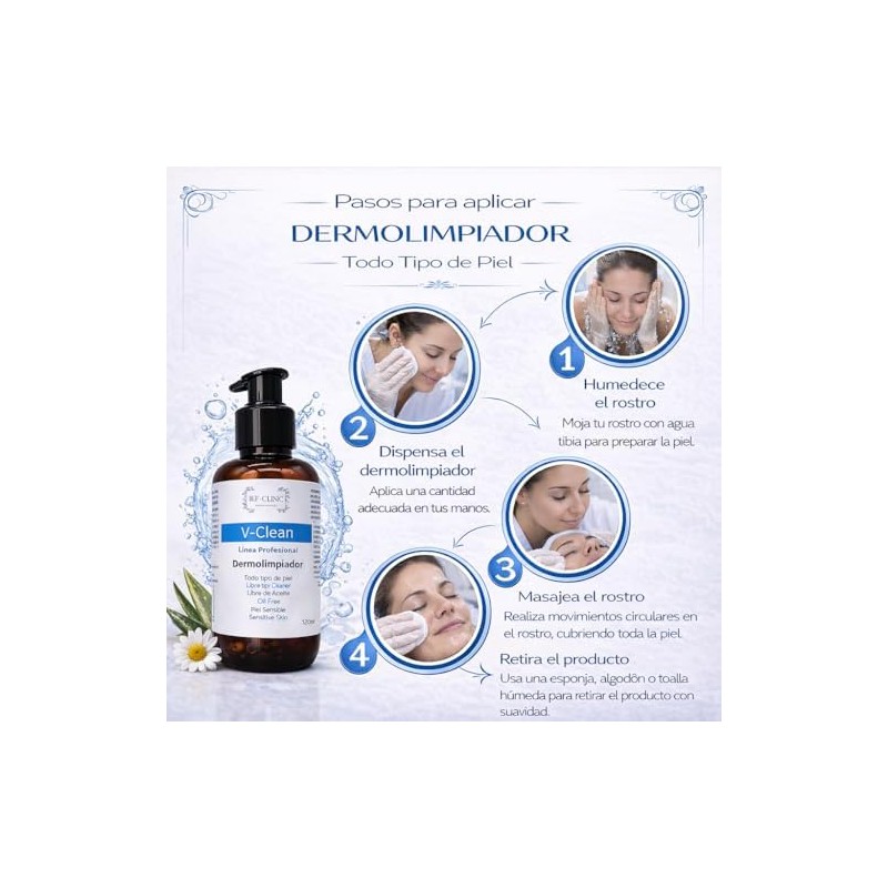 V-Clean Dermolimpiador Facial Profesional, Limpieza Profunda, Libre de Aceite, para