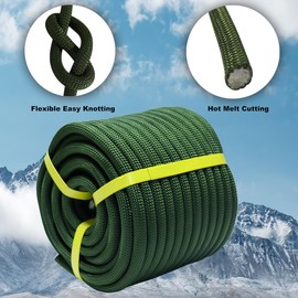 Double Braided Arborist Rope - 1/2 Inch x 50 Feet Polyester Rope - High Strength Climbing Rope for Tree Work, Halyard, Sailing (ArmyGreen)