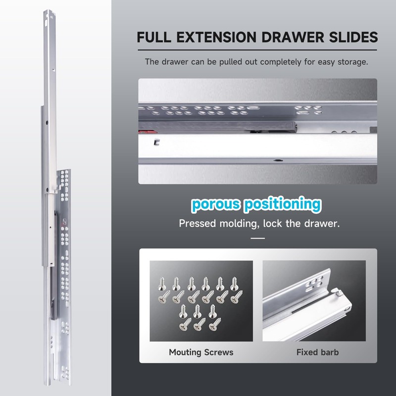 6 Pairs 21 Inch Undermount Soft Close Drawer Slides Full
