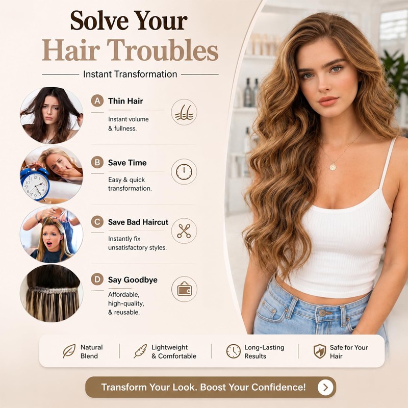Wavy Clip in Hair Extensions 16 Inch Black Brown 4Pcs
