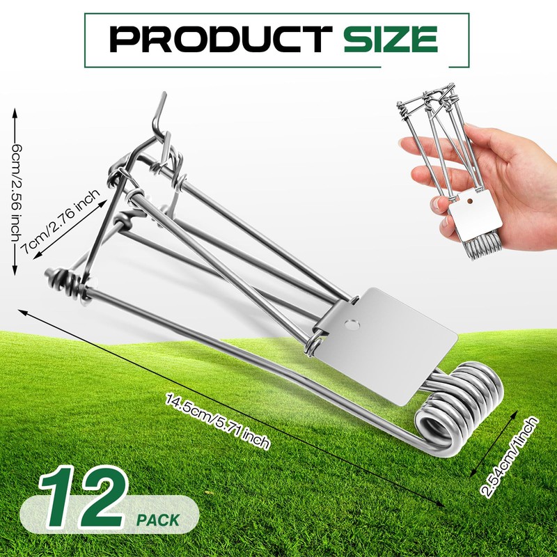 Qualirey 12 Pcs Outdoor Gopher Trap Easy Set Mole Trap