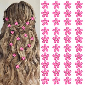 YISSION 40Pcs Mini Hot Pink Flower Hair Clips with Rhinestone Cute Hair Clips Flower Hair Pins Decorative Hair Clips Wedding Hair Barrettes Bridal Flower Hair Accessories for Girls Women