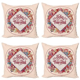 ABAKUHAUS Spanish Cushion Cover Set (4 PCS) Feliz Navidad Christmas Modern Double Sided Digital Print 18" (45cm) Burgundy