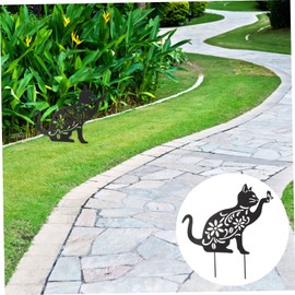 OHPHCALL 1pc Garden Art Layout Ornament Metal Cat Garden Stake Art Decor Outdoor Adornment