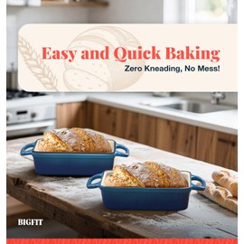 2 IN 1 Cast Iron Bread Loaf Pan with Lid, 3.4QT 9x5 Inch Dutch Oven for Bread Baking, Even Heating Bread Oven, Enameled Bread Pan for Homemade Sourdough Bread Baking & Versatile Cooking, Blue