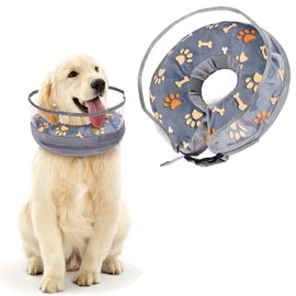 KIKNIN Dog Cone, Inflatable Dog Collar for Small, Medium and Large Dogs, Soft Recovery Pet Cone After Surgery with Adjustable Buckle and Cute Pattern to Stop Licking and Biting Wounds