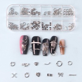Nail Parts, Punk Alloy, 120 Pieces, 3D, Crucifix, Heart, Star, Silver, Retro, Nail Deco Parts, Crosses, Puncture, Nail Art, Parts, Gel Nails, DIY, Handmade (SilverC)
