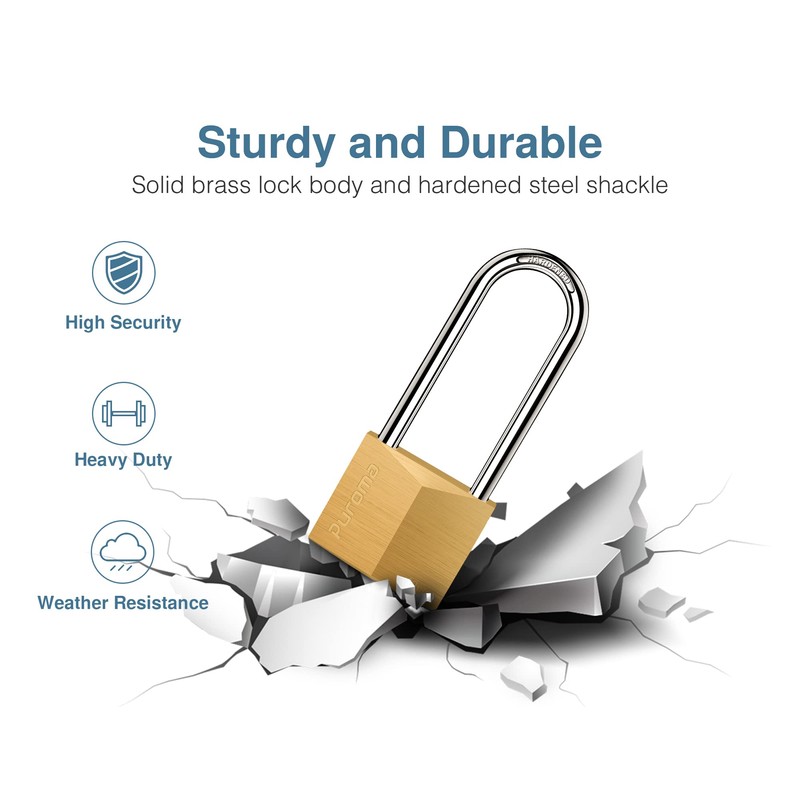Puroma 1 Pack Keyed Padlock Waterproof Solid Brass Lock, 2.6