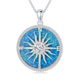 SLIACETE Compass Necklace for Women 925 Sterling Silver Rising Sun with Blue Opal Valentine's Day Gift Travel Christmas Gifts for Her