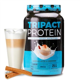Nutrology TRIPACT Protein Powder, Vanilla Latte & Cinnamon Flavor, 7-in-1 Meal Replacement Shake with Grass Fed Whey Protein Powder, Pea, Rice, Greens, Probiotics & BCAAs, Amino Energy, 40 Servings