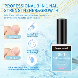 Nail Strengthener for Weak Nails - 10ml Nail Hardener for Weak Nails - Nail Strengthener and Growth Polish - 3 in 1 Nail Treatment for Weak and Damaged Nails - Clear Nail Polish Strengthening