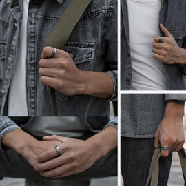 VELESAY Men's Vintage Open Rings for Men Angel Wings Adjustable Ring Adjustable Men's Biker Ring Set 6 Pieces, Copper