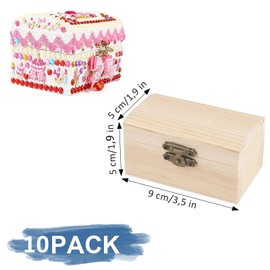 YUNXCNA Small Wooden Box, One Set of 10 Pieces, Wooden Treasure Chest, Wooden Jewellery Box, Craft Set, Rectangular Wooden Box, Treasure Chest with Lid, Suitable for Storage